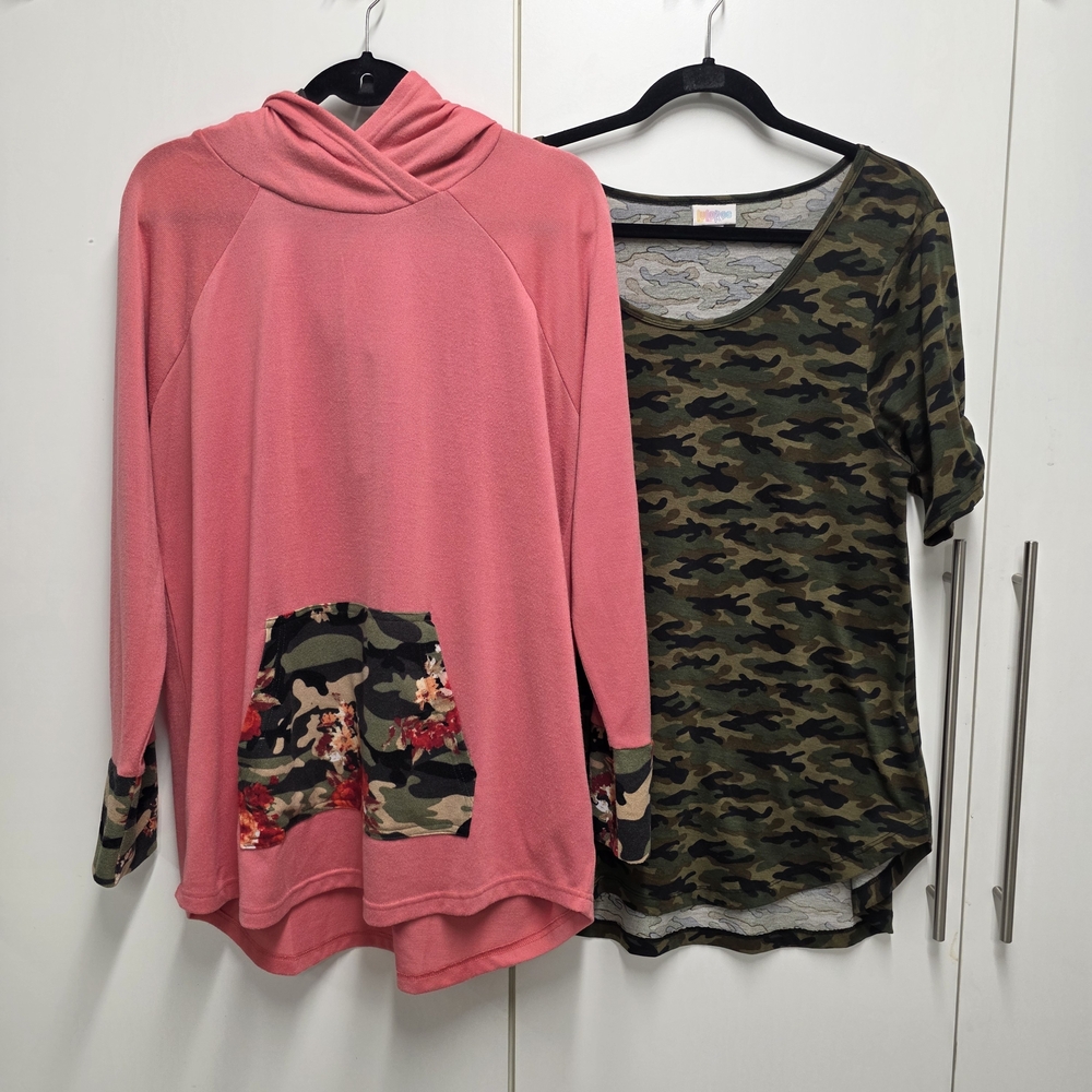 LuLaRoe Amber Hoodie + Perfect T Camo Bundle XL Cozy Casual Outfit